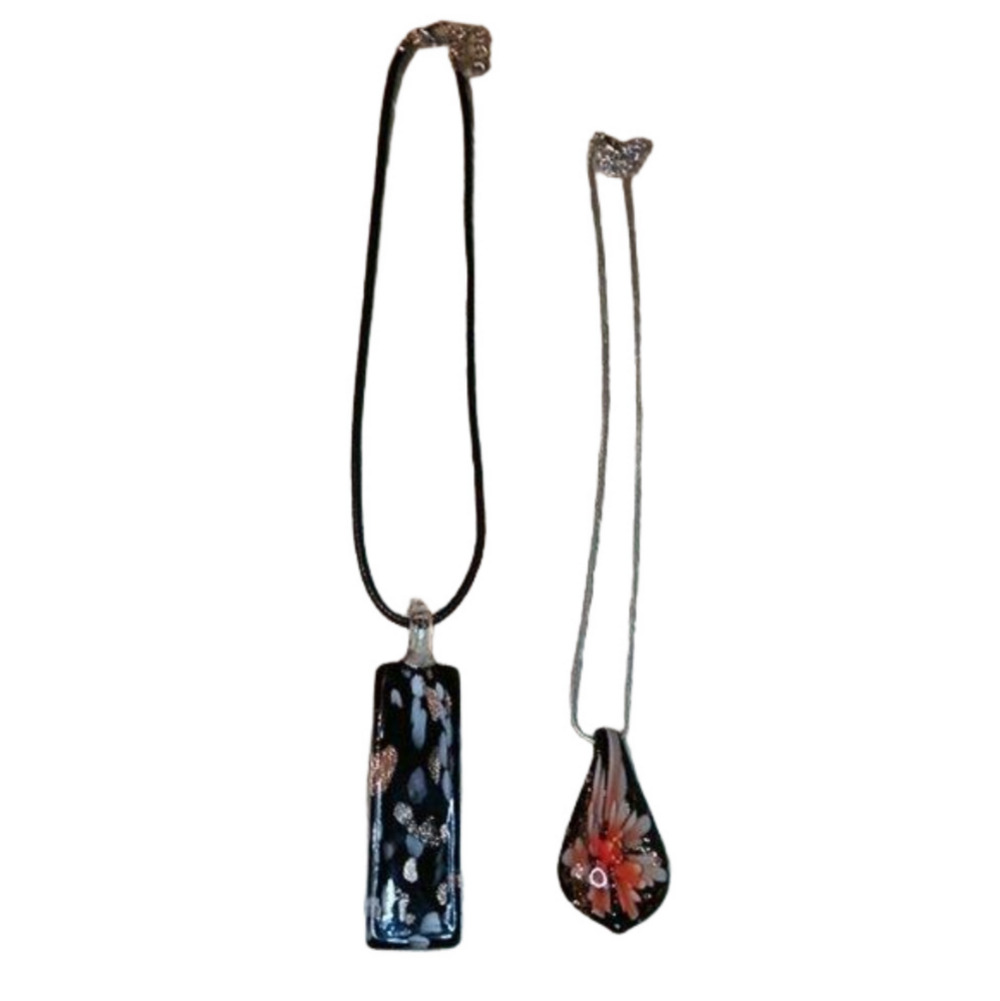 BUNDLE lot 2 Foil Art Glass Pendant Necklaces